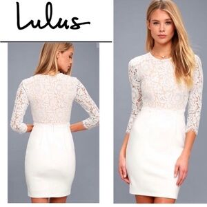 NWT Lulus White Lace Long Sleeve Bodycon Mini Dress XS